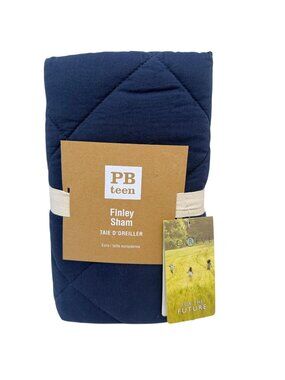 POTTERY BARN TEEN Finley Euro Sham Navy Blue Cotton Quilted Nautical- New
